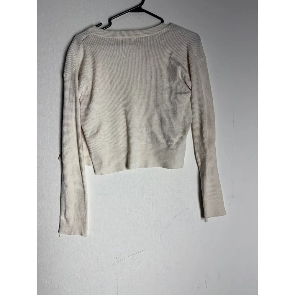 Cat & Jack Girls Cream Ribbed Cropped Cardigan Sweater Size L 10/12 Off White